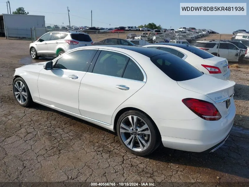 2019 Mercedes-Benz C 300 VIN: WDDWF8DB5KR481936 Lot: 40556765