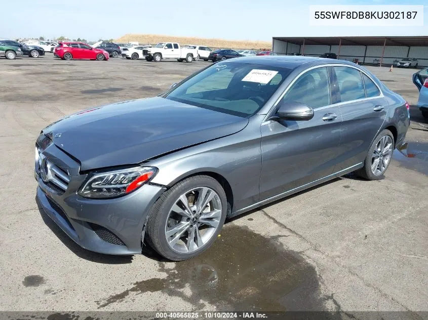 2019 Mercedes-Benz C 300 VIN: 55SWF8DB8KU302187 Lot: 40565825