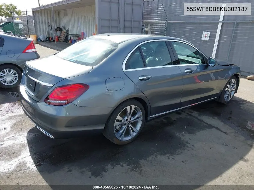 2019 Mercedes-Benz C 300 VIN: 55SWF8DB8KU302187 Lot: 40565825