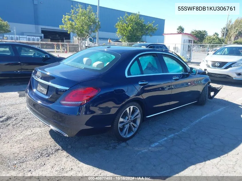 2019 Mercedes-Benz C 300 VIN: 55SWF8DB1KU306761 Lot: 40577455