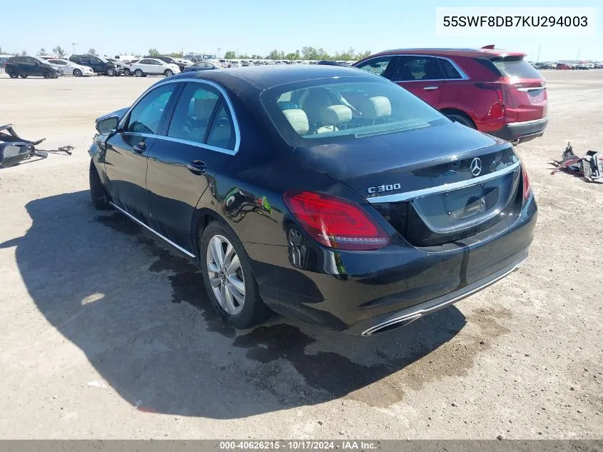 2019 Mercedes-Benz C 300 VIN: 55SWF8DB7KU294003 Lot: 40626215