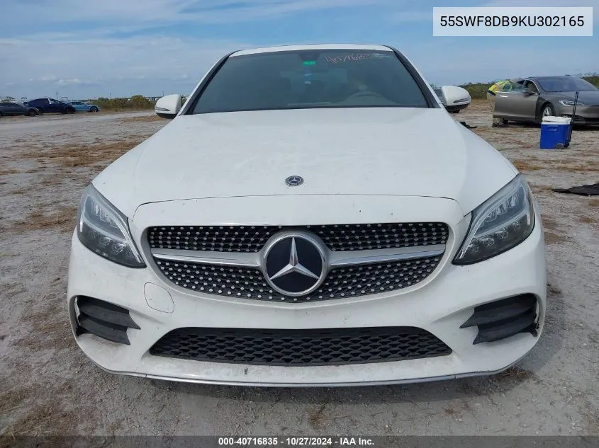 2019 Mercedes-Benz C 300 VIN: 55SWF8DB9KU302165 Lot: 40716835