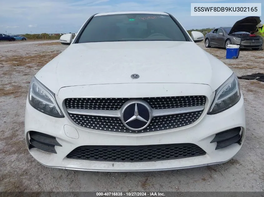 2019 Mercedes-Benz C 300 VIN: 55SWF8DB9KU302165 Lot: 40716835