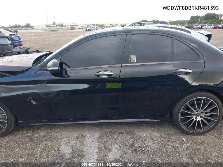 2019 Mercedes-Benz C 300 VIN: WDDWF8DB1KR481593 Lot: 40734563