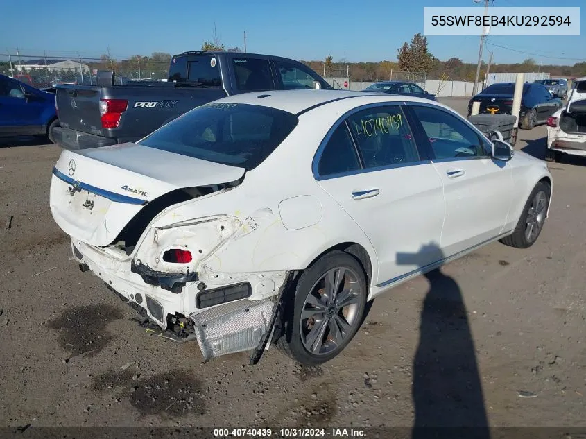 2019 Mercedes-Benz C 300 4Matic VIN: 55SWF8EB4KU292594 Lot: 40740439