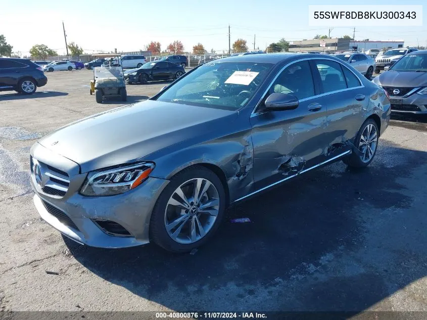 2019 Mercedes-Benz C 300 VIN: 55SWF8DB8KU300343 Lot: 40800876