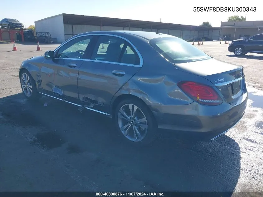 2019 Mercedes-Benz C 300 VIN: 55SWF8DB8KU300343 Lot: 40800876