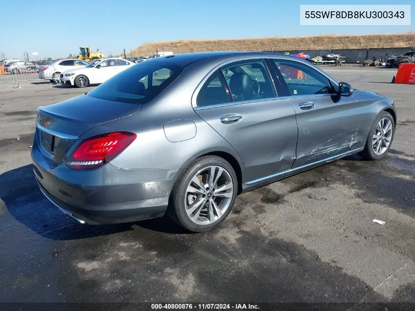 2019 Mercedes-Benz C 300 VIN: 55SWF8DB8KU300343 Lot: 40800876