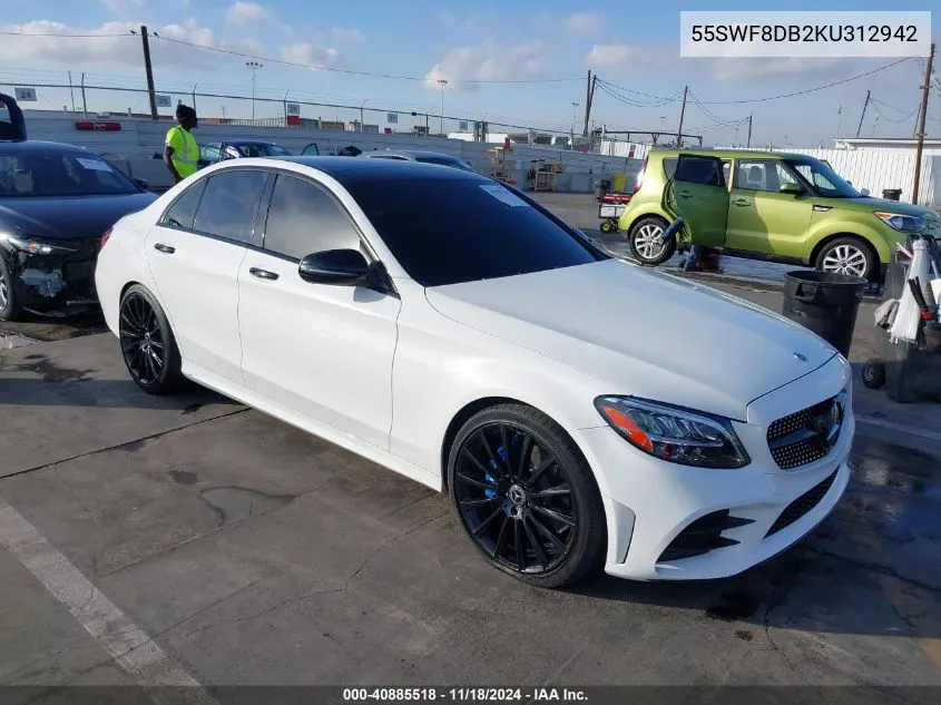 2019 Mercedes-Benz C 300 VIN: 55SWF8DB2KU312942 Lot: 40885518