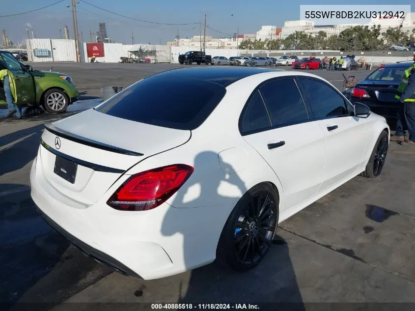 2019 Mercedes-Benz C 300 VIN: 55SWF8DB2KU312942 Lot: 40885518