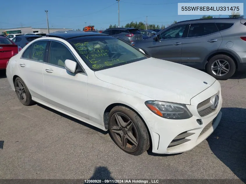 2020 Mercedes-Benz C-Class VIN: 55SWF8EB4LU331475 Lot: 12080920