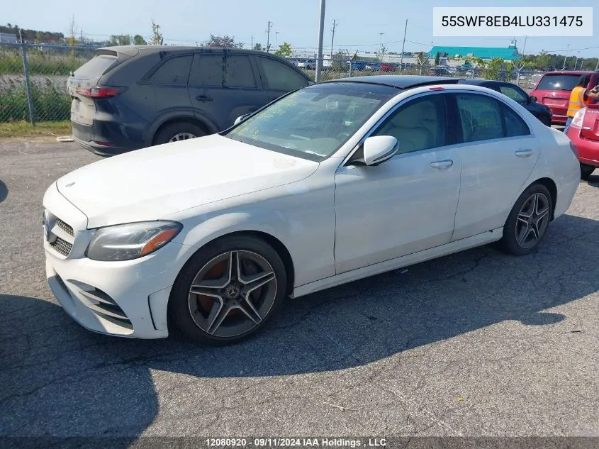 2020 Mercedes-Benz C-Class VIN: 55SWF8EB4LU331475 Lot: 12080920