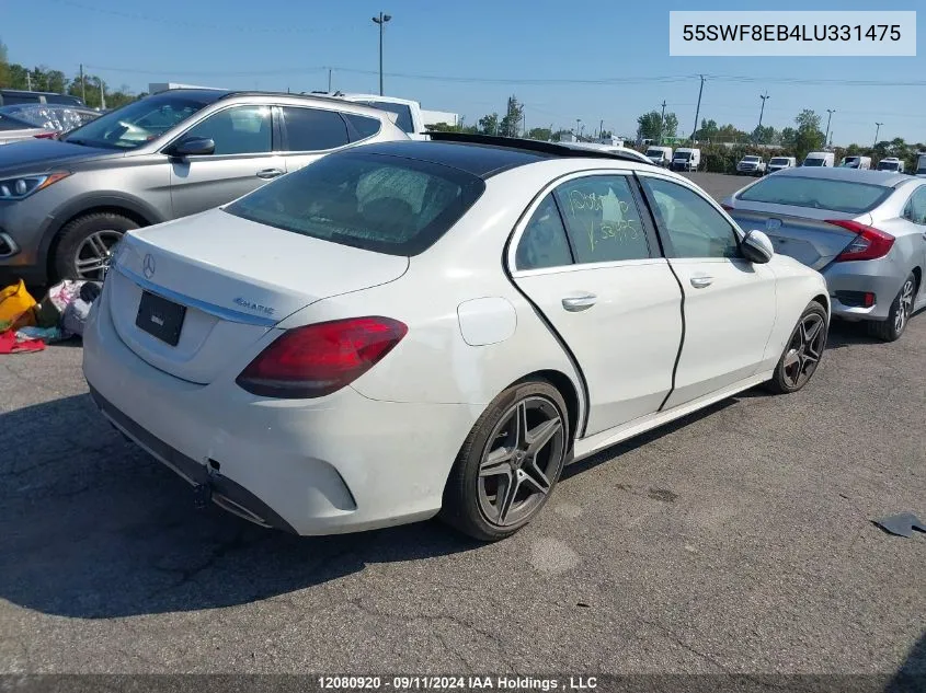 2020 Mercedes-Benz C-Class VIN: 55SWF8EB4LU331475 Lot: 12080920