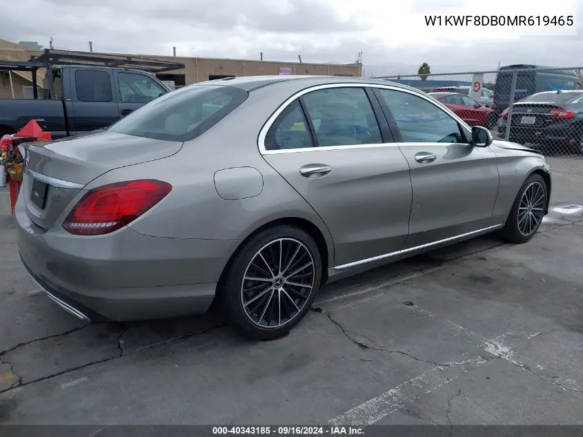 2021 Mercedes-Benz C 300 Sedan VIN: W1KWF8DB0MR619465 Lot: 40343185