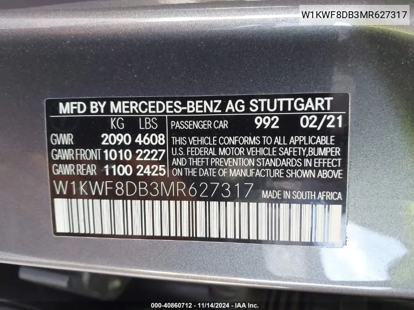 W1KWF8DB3MR627317 2021 Mercedes-Benz C 300 Sedan