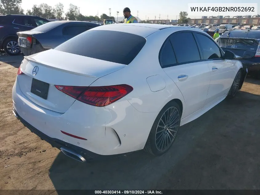 2022 Mercedes-Benz C 300 Sedan VIN: W1KAF4GB2NR052692 Lot: 40303414