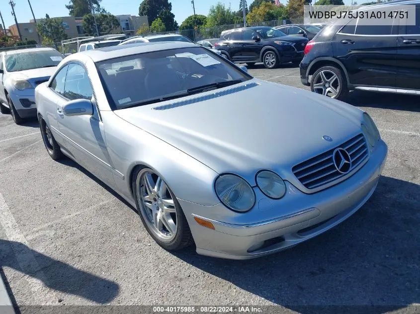 2001 Mercedes-Benz Cl 500 VIN: WDBPJ75J31A014751 Lot: 40175985