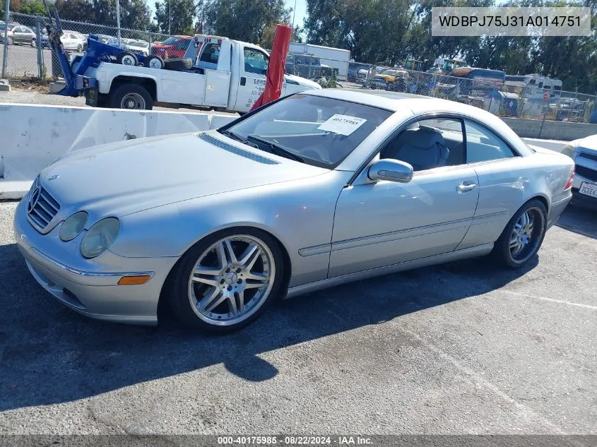 2001 Mercedes-Benz Cl 500 VIN: WDBPJ75J31A014751 Lot: 40175985