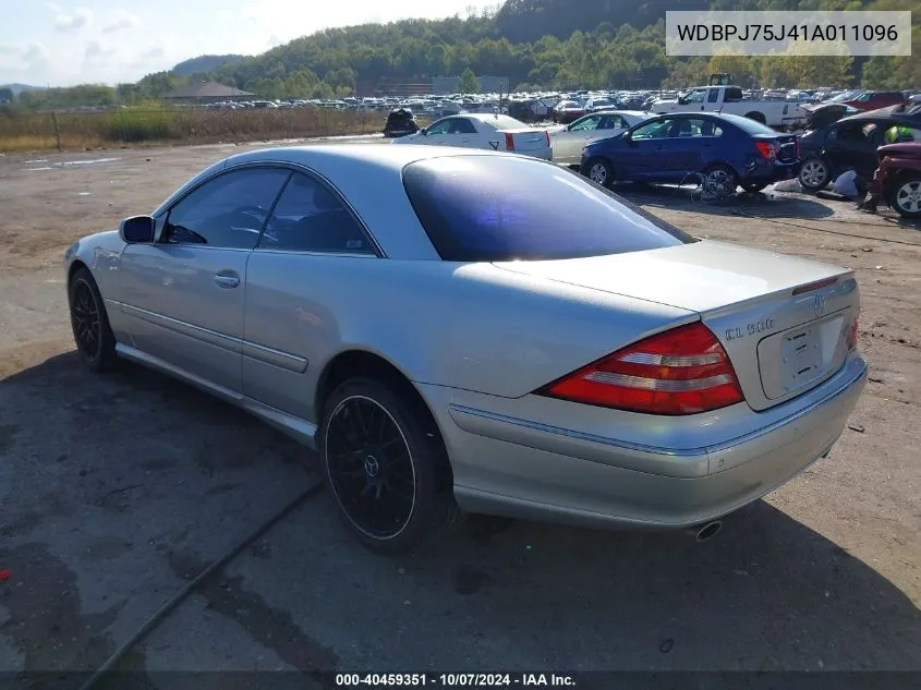 2001 Mercedes-Benz Cl 500 500 VIN: WDBPJ75J41A011096 Lot: 40459351