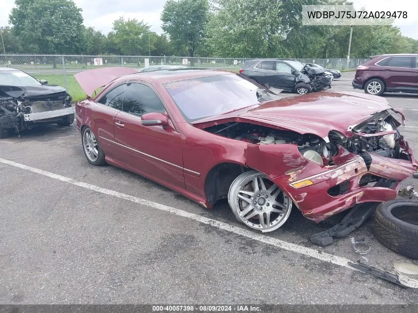 2002 Mercedes-Benz Cl 500 VIN: WDBPJ75J72A029478 Lot: 40057398