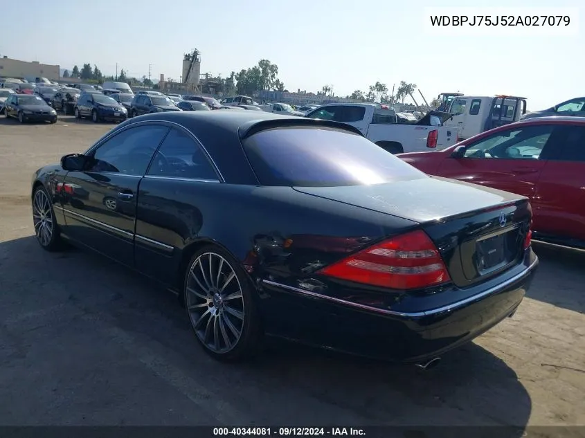 2002 Mercedes-Benz Cl 500 VIN: WDBPJ75J52A027079 Lot: 40344081