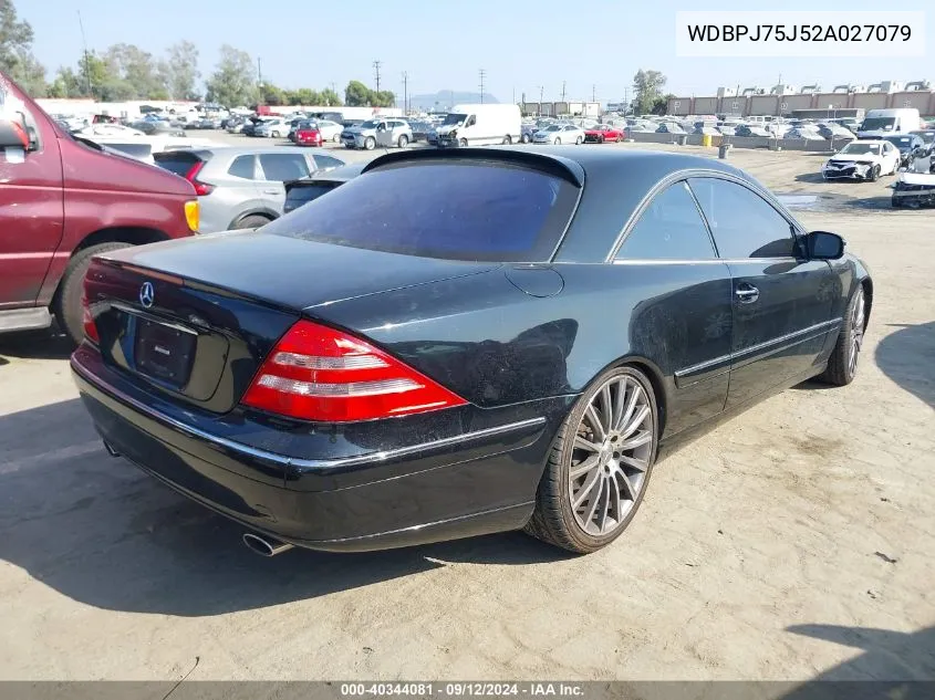 2002 Mercedes-Benz Cl 500 VIN: WDBPJ75J52A027079 Lot: 40344081