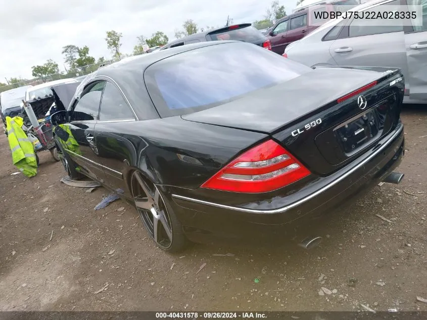 2002 Mercedes-Benz Cl 500 500 VIN: WDBPJ75J22A028335 Lot: 40431578