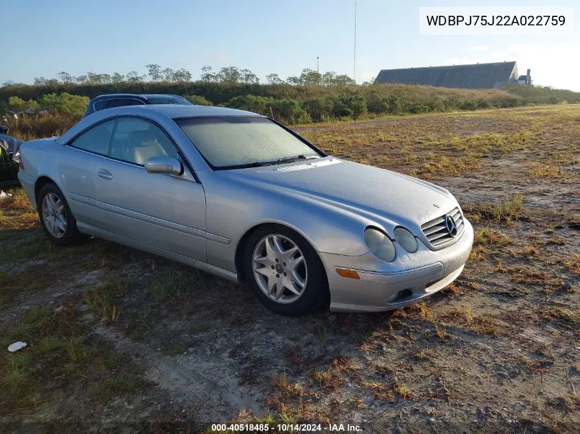 2002 Mercedes-Benz Cl 500 VIN: WDBPJ75J22A022759 Lot: 40518485