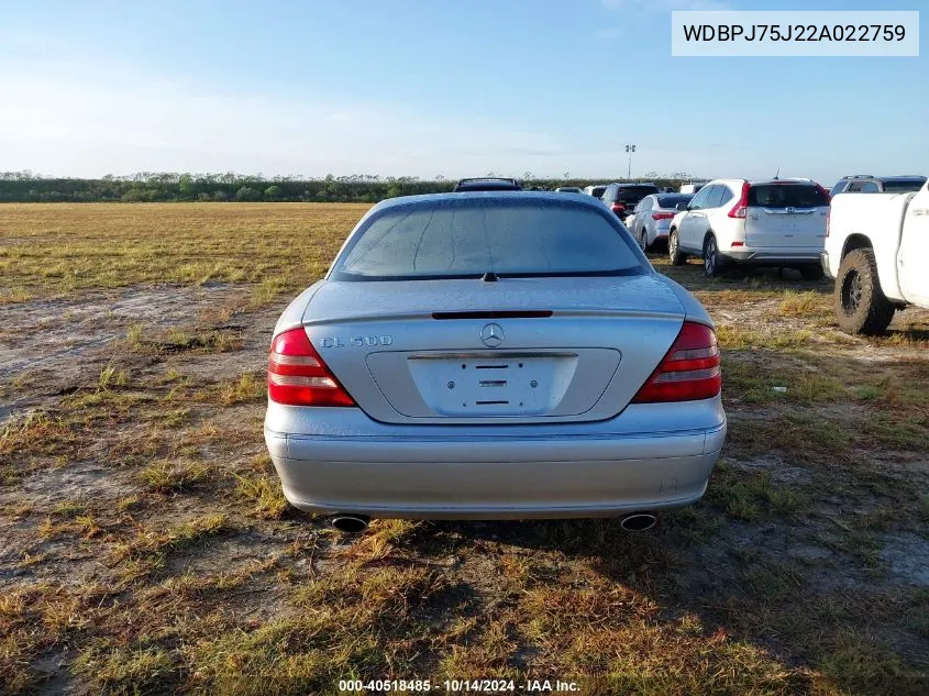 2002 Mercedes-Benz Cl 500 VIN: WDBPJ75J22A022759 Lot: 40518485