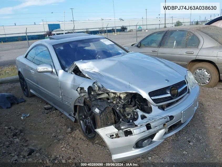 2003 Mercedes-Benz Cl 55 Amg VIN: WDBPJ74J63A038630 Lot: 40280698