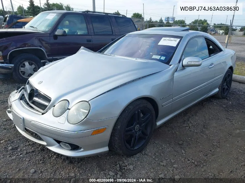 2003 Mercedes-Benz Cl 55 Amg VIN: WDBPJ74J63A038630 Lot: 40280698