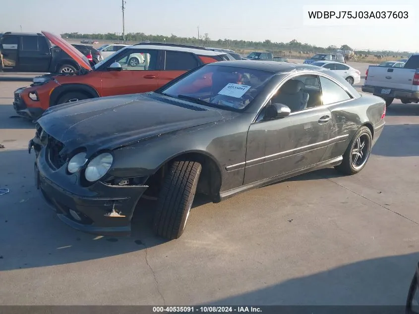 2003 Mercedes-Benz Cl 500 VIN: WDBPJ75J03A037603 Lot: 40535091