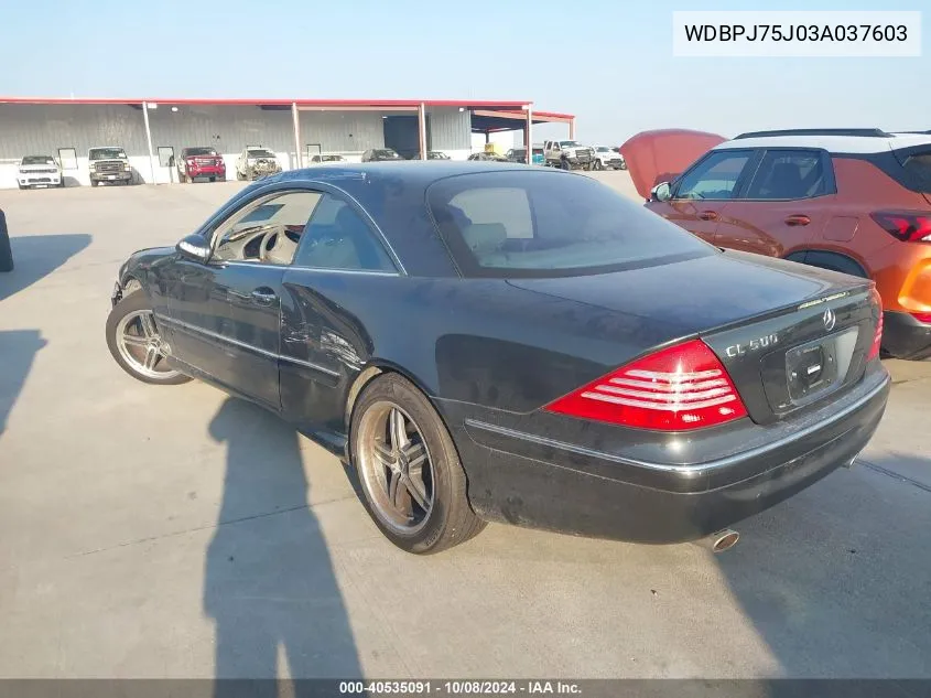 2003 Mercedes-Benz Cl 500 VIN: WDBPJ75J03A037603 Lot: 40535091