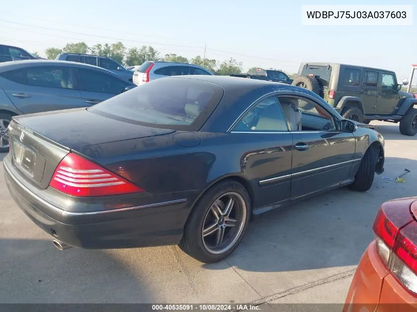 2003 Mercedes-Benz Cl 500 VIN: WDBPJ75J03A037603 Lot: 40535091