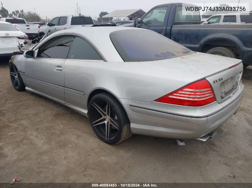 2003 Mercedes-Benz Cl 55 Amg VIN: WDBPJ74J33A033756 Lot: 40593453