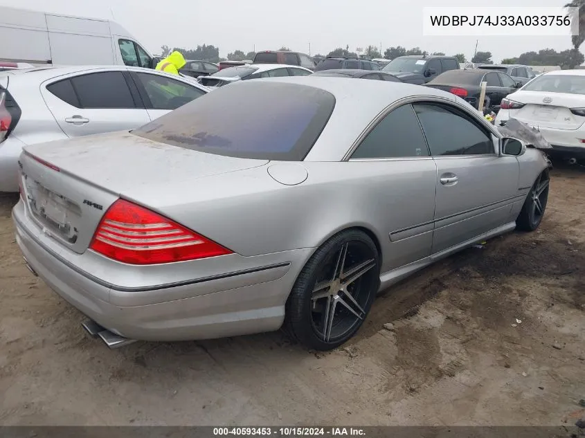 2003 Mercedes-Benz Cl 55 Amg VIN: WDBPJ74J33A033756 Lot: 40593453