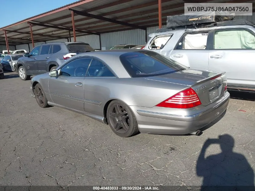 2006 Mercedes-Benz Cl 500 VIN: WDBPJ75J86A047560 Lot: 40483033