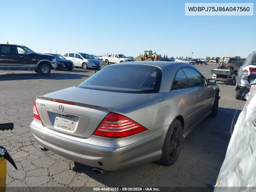 2006 Mercedes-Benz Cl 500 VIN: WDBPJ75J86A047560 Lot: 40483033