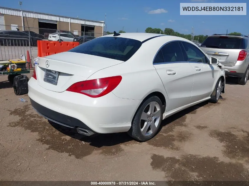 2016 Mercedes-Benz Cla 250 VIN: WDDSJ4EB8GN332181 Lot: 40000978