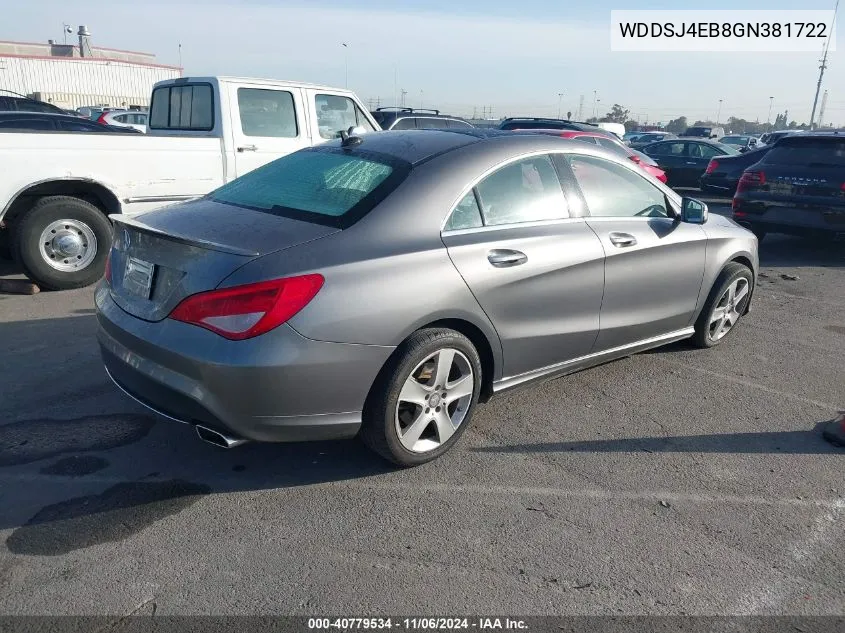 2016 Mercedes-Benz Cla 250 VIN: WDDSJ4EB8GN381722 Lot: 40779534