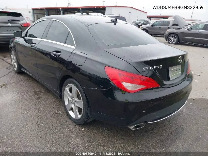 2016 Mercedes-Benz Cla 250 VIN: WDDSJ4EB8GN322959 Lot: 40880940