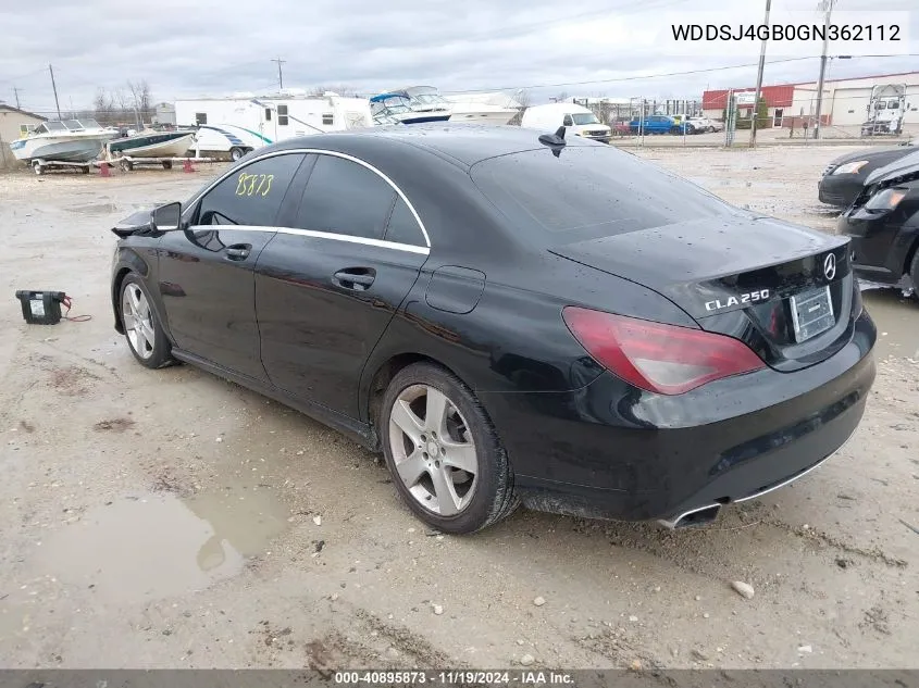 2016 Mercedes-Benz Cla 250 4Matic VIN: WDDSJ4GB0GN362112 Lot: 40895873