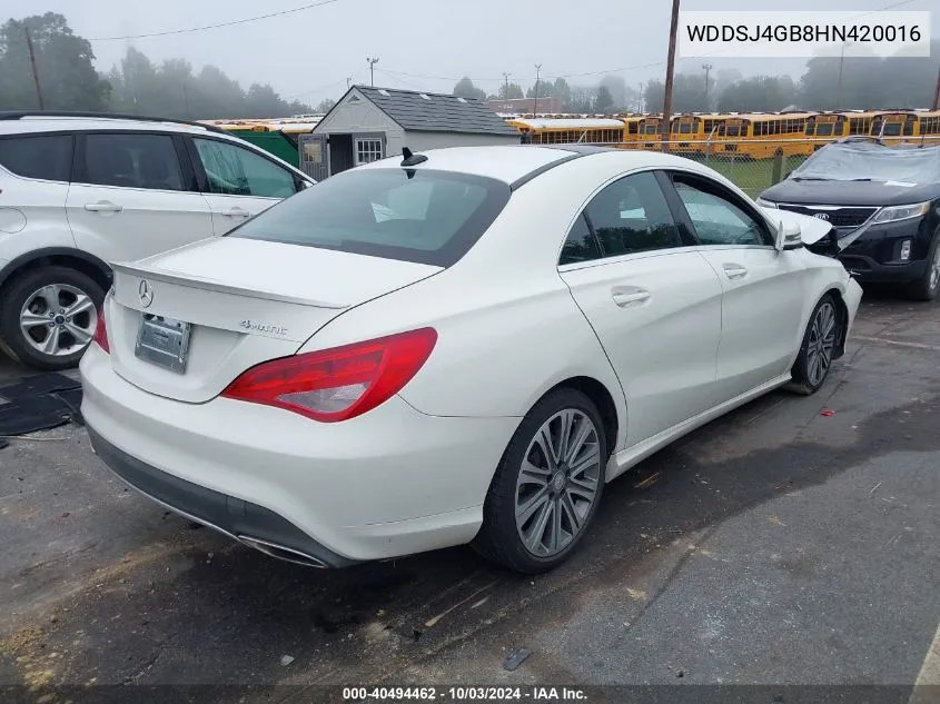 2017 Mercedes-Benz Cla 250 4Matic VIN: WDDSJ4GB8HN420016 Lot: 40494462