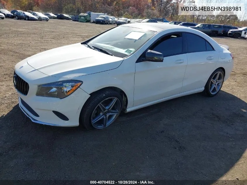 2017 Mercedes-Benz Cla 250 VIN: WDDSJ4EB5HN398981 Lot: 40704522