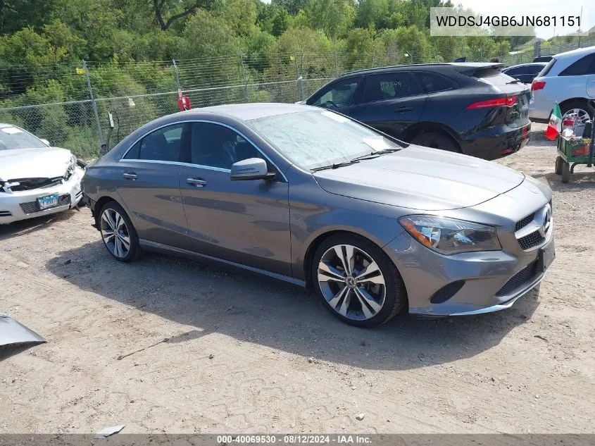 2018 Mercedes-Benz Cla 250 4Matic VIN: WDDSJ4GB6JN681151 Lot: 40069530