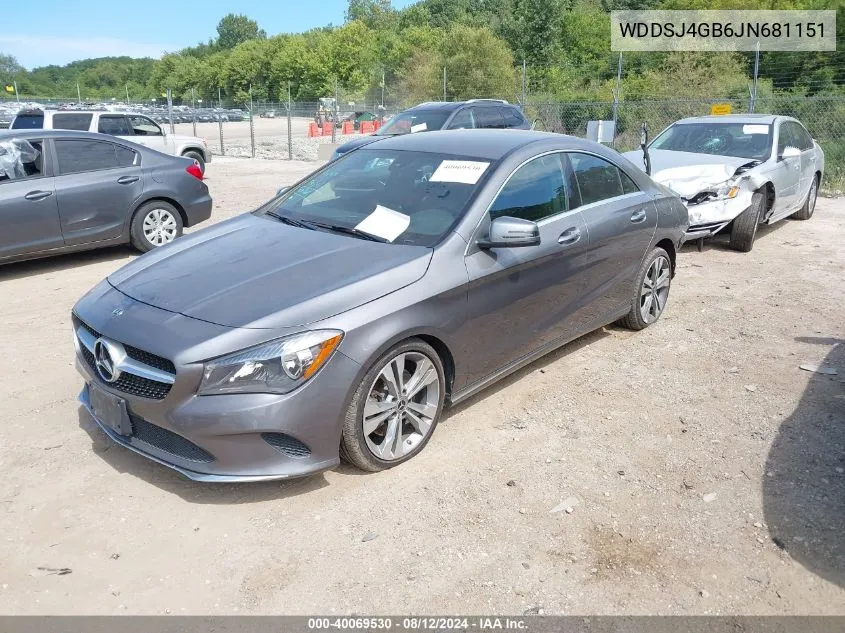 2018 Mercedes-Benz Cla 250 4Matic VIN: WDDSJ4GB6JN681151 Lot: 40069530