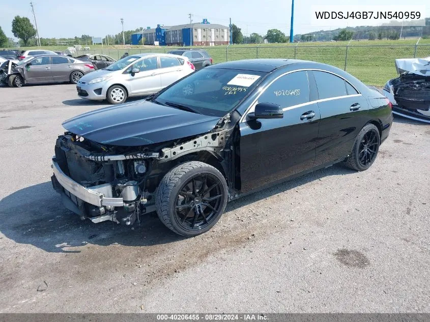 2018 Mercedes-Benz Cla 250 4Matic VIN: WDDSJ4GB7JN540959 Lot: 40206455