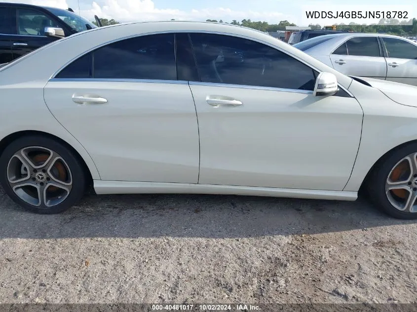 2018 Mercedes-Benz Cla 250 4Matic VIN: WDDSJ4GB5JN518782 Lot: 40481017