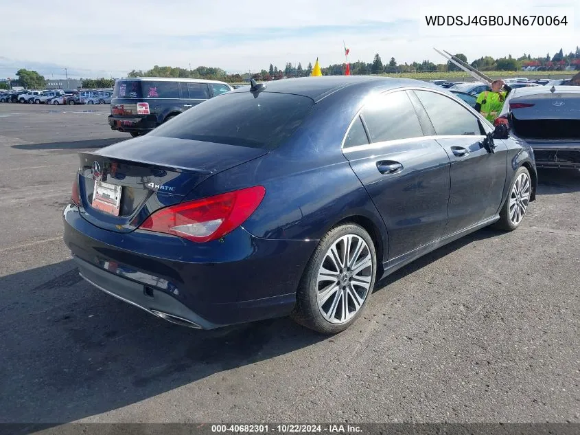 2018 Mercedes-Benz Cla 250 4Matic VIN: WDDSJ4GB0JN670064 Lot: 40682301