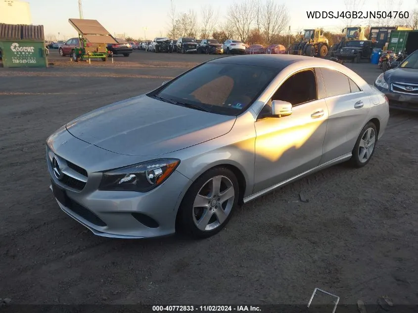 2018 Mercedes-Benz Cla 250 4Matic VIN: WDDSJ4GB2JN504760 Lot: 40772833